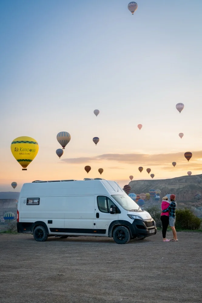 Watching hot air balloons at sunrise in Cappadocia